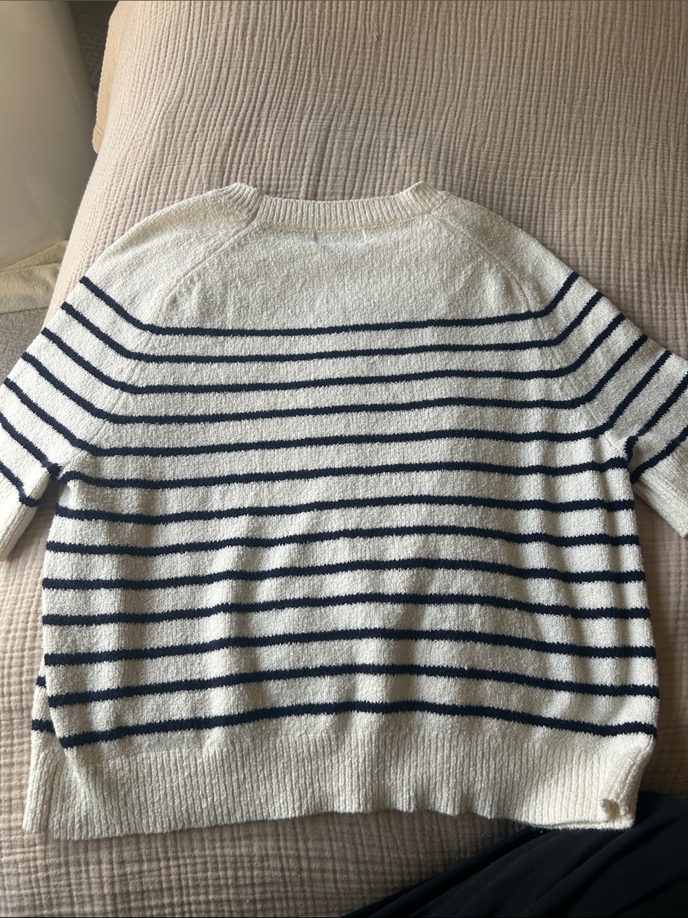 Universal Thread Striped Short-Sleeve Sweater - Cream with Navy Stripes - Picture 3 of 3